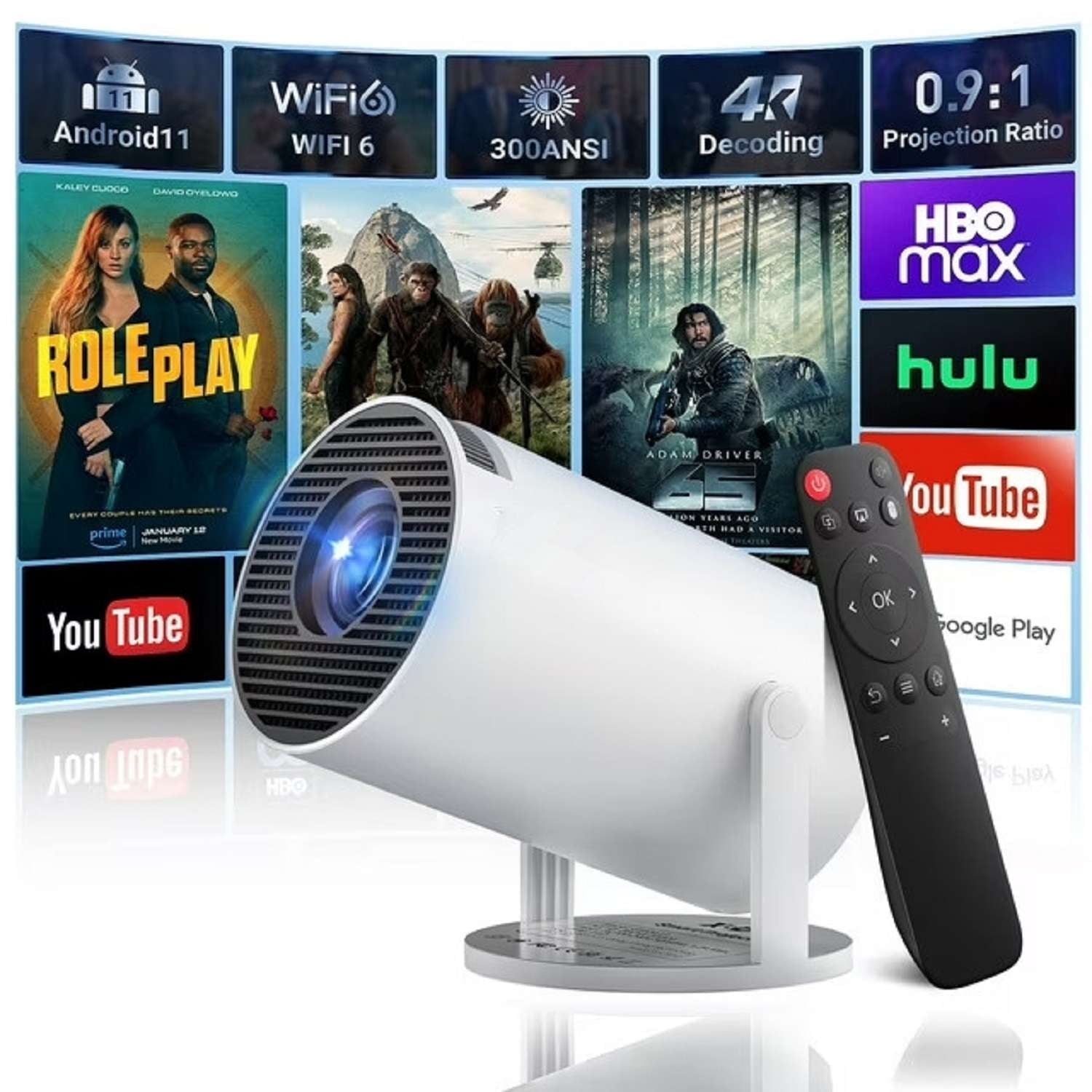 Proyector portátil mini 1080p con WiFi 6 y Bluetooth